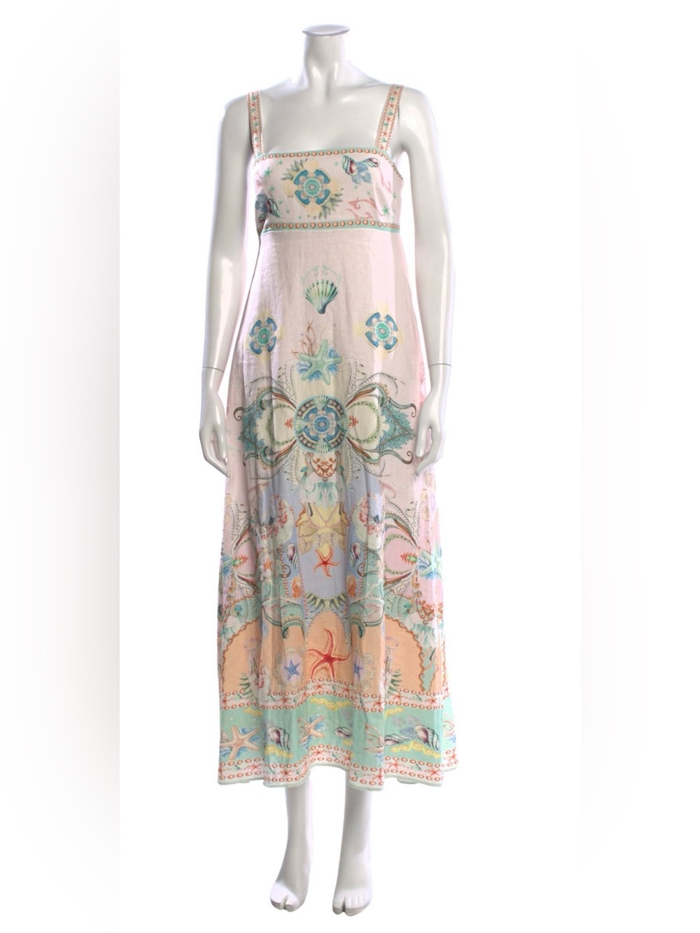 Christian Lacroix Pastel Seashell Print Linen Blend Lined Maxi Dress - Pink